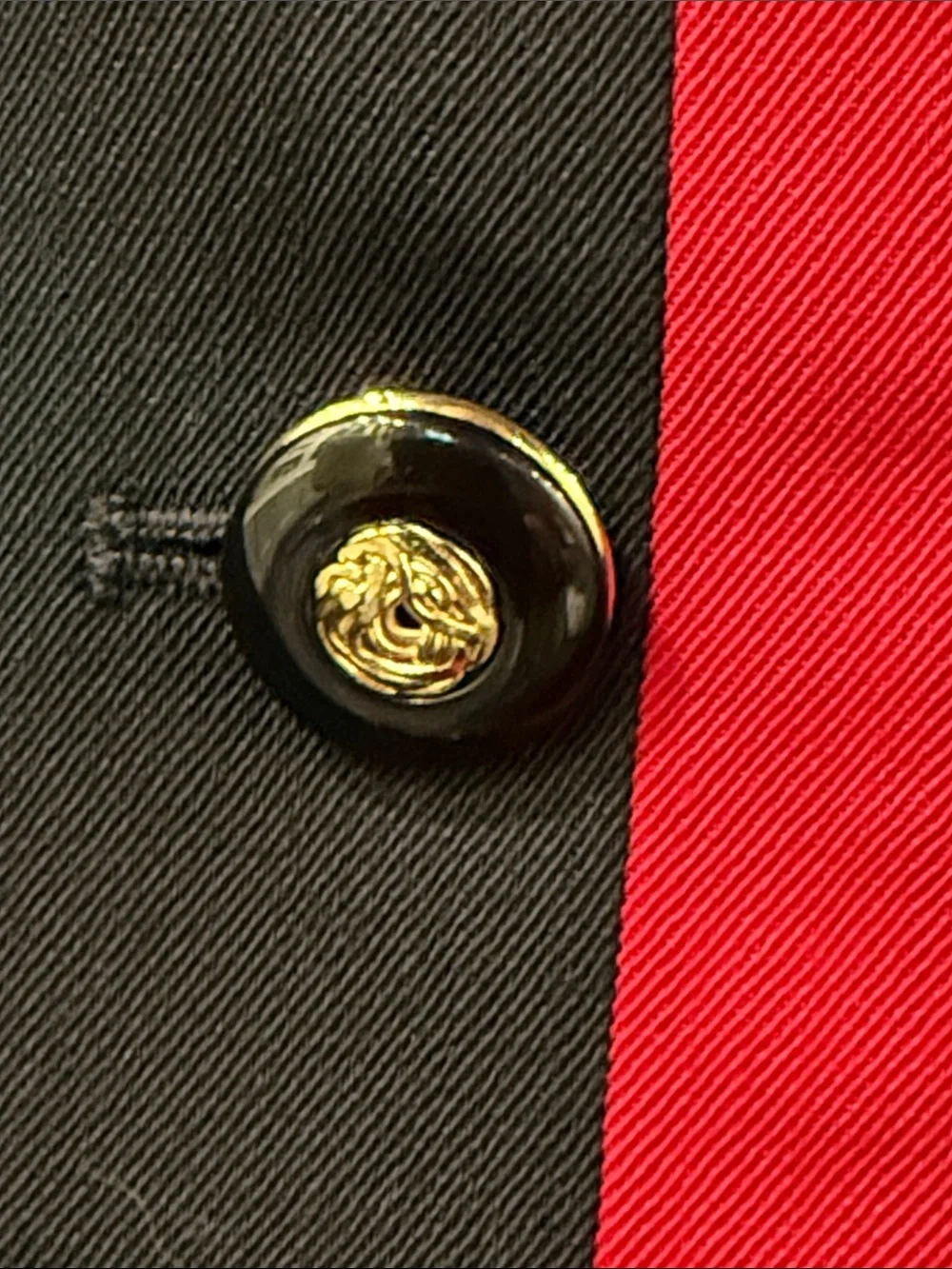VINTAGE CHRISTIAN DIOR RED TRIM STATEMENT BUTTON BLAZER 14